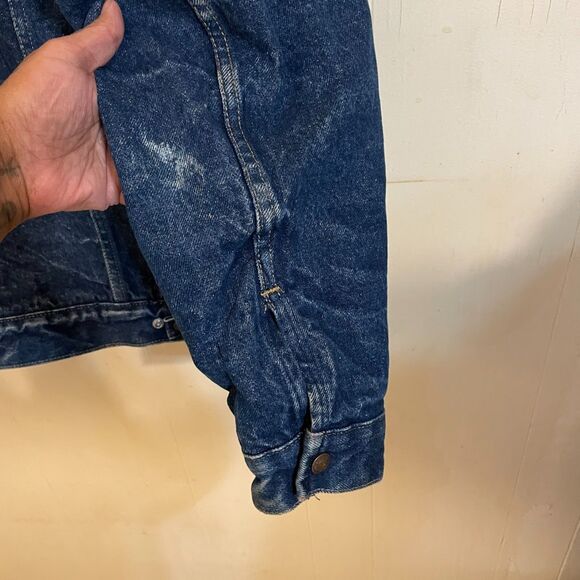 Vintage PLAIN POCKETS Sherpa Lined  Denim Trucker JACKET 36 - Picture 5 of 9